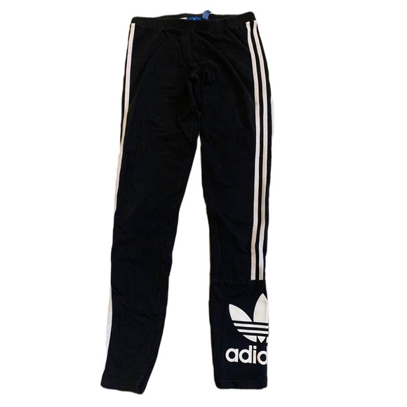 Adidas Black Trefoil Logo Leggings - White 3-Stripe - Size US S (CDN S/P) - Picture 1 of 5